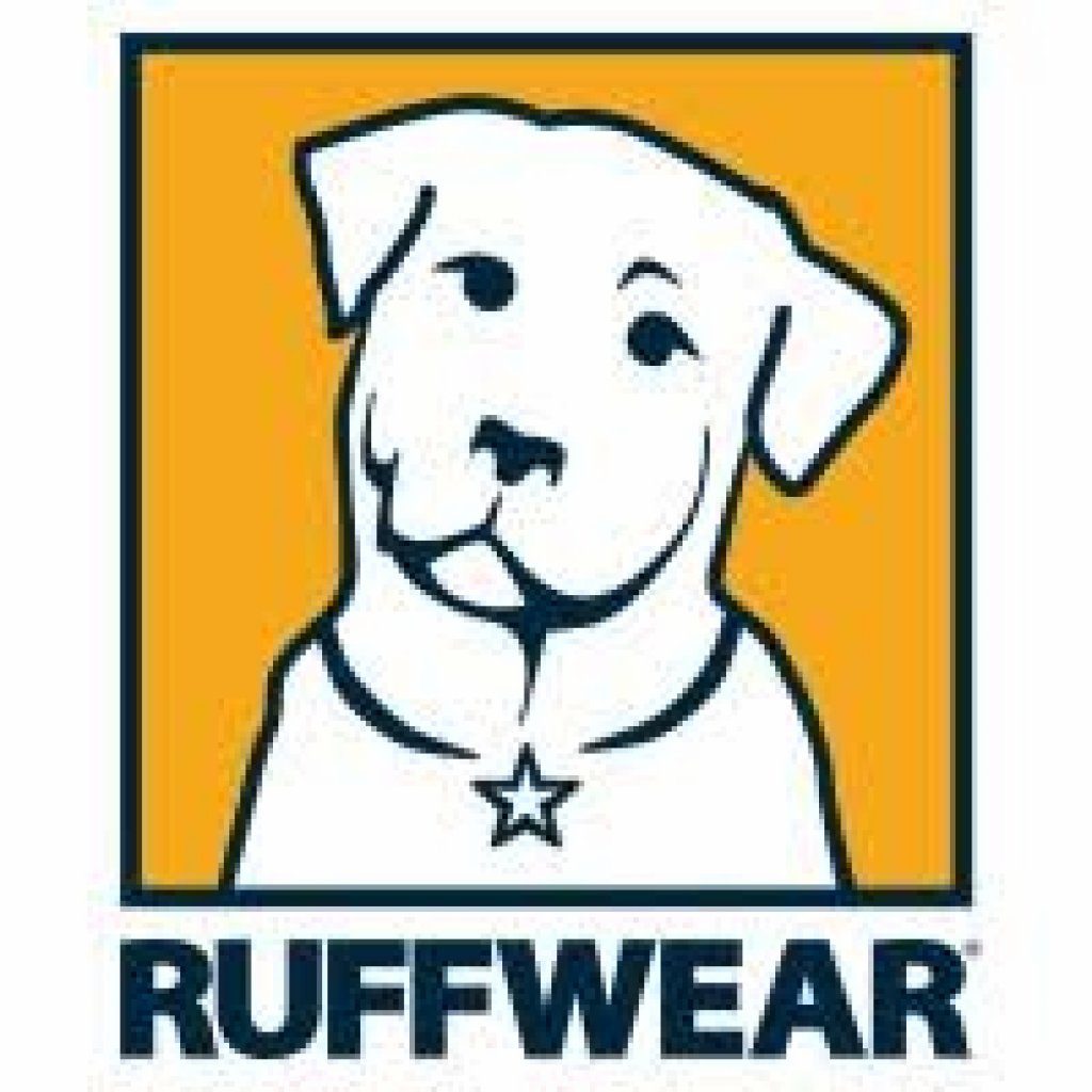 ruffwear logo with white dog on yellow rectangle