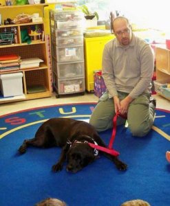 Ben and Wren talk about Guiding Eyes with JCC students