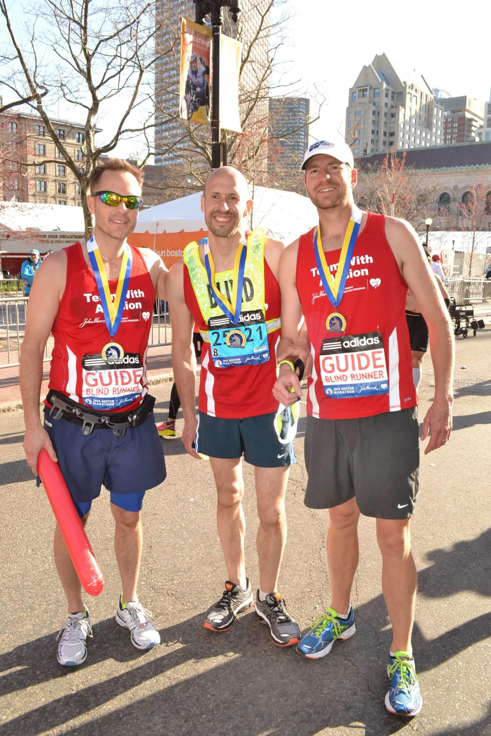 Boston Marathon Finish Line: Tom Panek (center) with Nick Abramczyk and Chris Shull