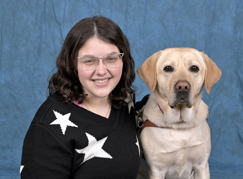 Graduate Johanna and yellow Lab guide dog Clyde