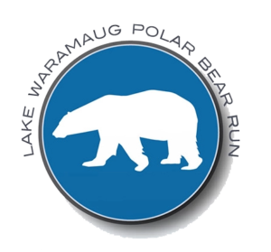 The Lake Waramug Polar Bear Run logo is a white polar bear inside a blue circle with text around the outer perimeter