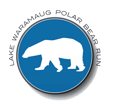 Logo - blue circle with white polar bear and text Lake Waramug Polar Bear Run on outer perimeter