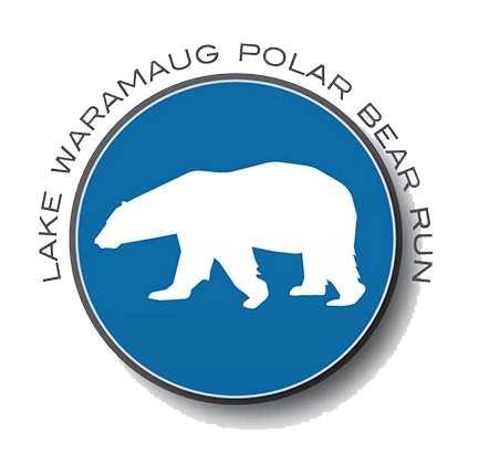 The Lake Waramug Polar Bear Run logo is a white polar bear inside a blue circle with text around the outer perimeter