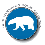 Lake Qaramaug Polar Bear Run logo - white bear in blue circle