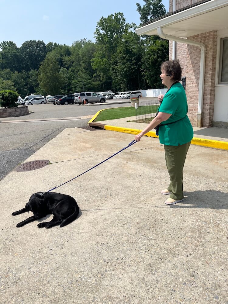 Arlene and Yardley practice skills on campus outside dorms