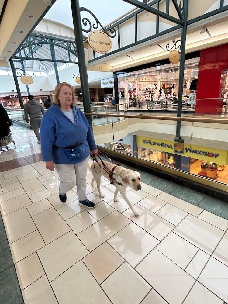 Alyssa leads Angela safely through the mall