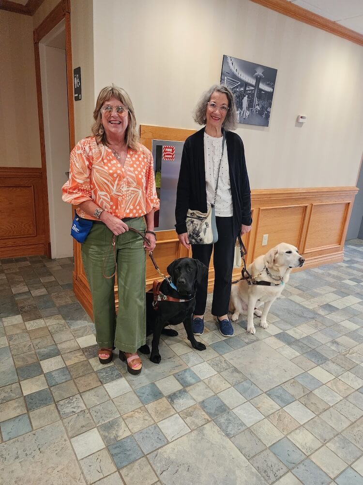 DeAnna with Whimsey also Vickie and retired guide Peppy that DeAnna raised