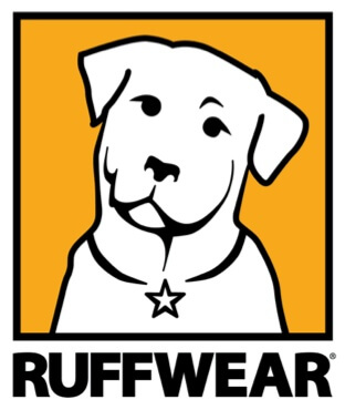 Ruffwear logo - white outline of dog again orange-gold square with word RUFFWEAR below