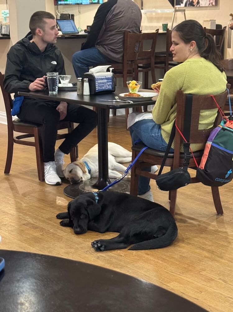 Alex and GD Marina and Maddie and GD Jackie enjoy a meal with classmates in Rosie's Cafe