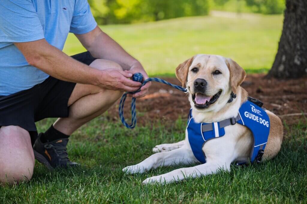 Sr Training Support Mgr, Ben (out of frame) with guide dog in training Roger