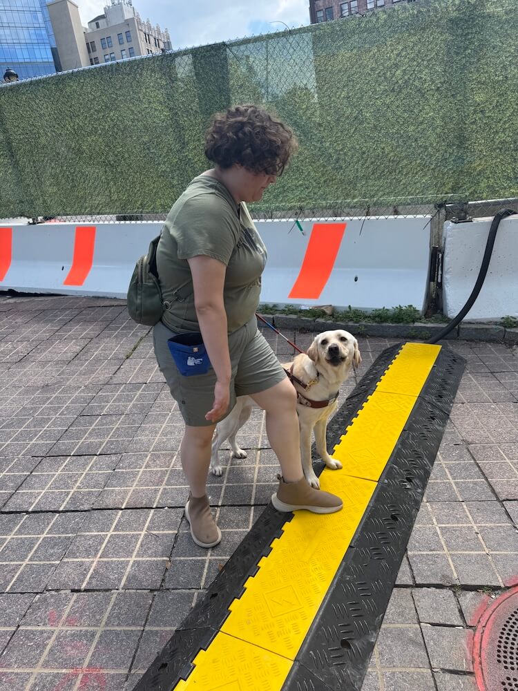 Both Franny and Tatum took to each other as they step onto a textured yellow curb